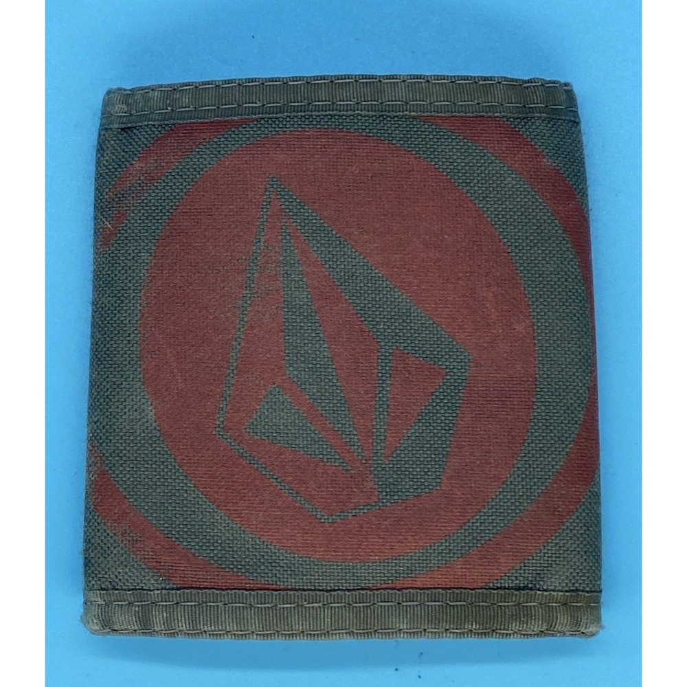 Vtg Volcom Stone Logo Trifold Wallet Cloth Gray Red Zipper Coin Pocket Rare Y2K